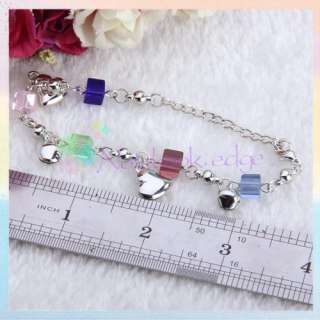 Silver Chain Anklet Ankle Bracelet Colors Crystal Beads  