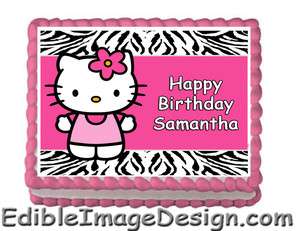 Birthday Cake on Zebra Print Hello Kitty Edible Birthday Cake Party Image Topper Custom