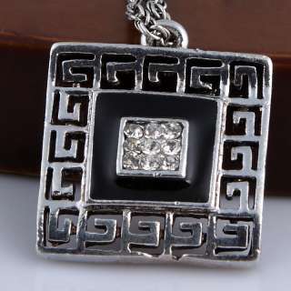   black square carved patterns rhinestone bead chain necklace earrings