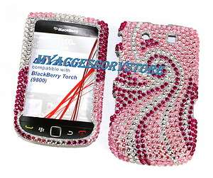 BlackBerry Torch 9800 Swirl Rhinestones Crystal Glitter Bling Phone 