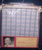 New Baby Martex Cocalo Lilly Pad Blue Plaid Crib Sheet  
