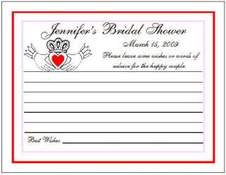 Wedding Bridal Shower Irish Claddagh Wish Advice Cards Personalized 
