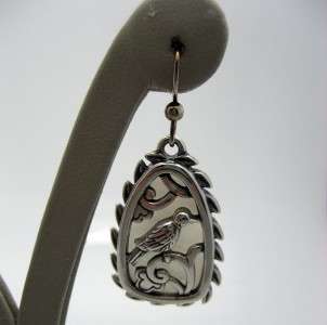 BRIGHTON silver earrings SWEET BIRD mother of pearl medallion french 