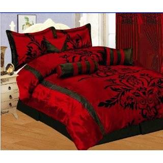   Red Flock Satin COMFORTER SET / BED IN A BAG   QUEEN SIZE BEDDING