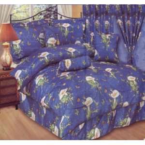 com 15pc Queen Size Jacquard Blue Flower Print Bed in a Bag Comforter 