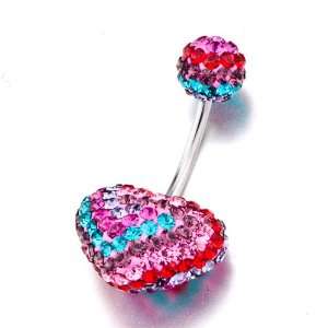 Belly Button Ring Colorful Swarovski Crystal Heart Pink Dangle Belly 