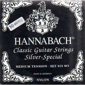 Hannabach Classical Guitar Medium Tension Nylon/Silver 10 String, 815 