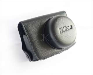 C132 New Leather Camera Case Bag with Neck Strap for Nikon J1 Black 