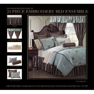   Embroidery Floral Comforter, Sheet, Window Curtain Set
