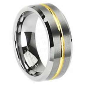   Brushed Tungsten with Gold Colored Strip Wedding Ring Size 10 Jewelry