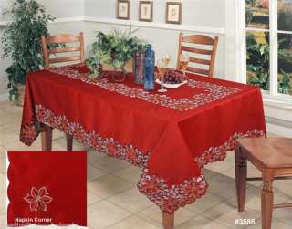 Christmas Poinsettia Tablecloth 70x104 & 12 Napkins RED GOLD Holiday 