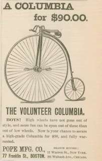 1890 AD Pope Mfg. Columbia antique bicycle bike   