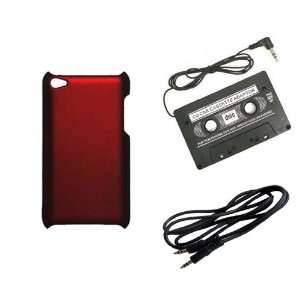  Red Rubber Hard Case + Black Cassette Audio Adapter + 3 