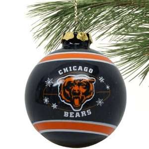  Chicago Bears Ribbon Flocked Glass Ball Ornament by 