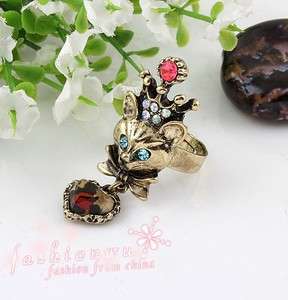   Bronze Plated Premier Jewelry Rhinestone Imperial Crown Heart Cat Ring