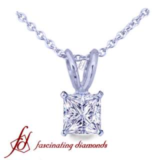 01 Ct Princess Cut Solitaire Diamond Pendant VS2 E Color 14k Gold 