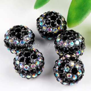  10mm Black*AB Clear Crystal Loose Pave Disco Ball Spacer Jewelry Bead