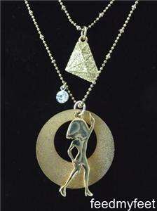 Betsey Johnson Gold Disco Girl Diamond Charm Necklace  