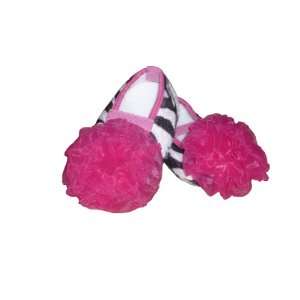  Zebra Print Baby Crib Shoe, Attached Hot Pink Chiffon Tutu 