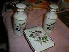 Antique Dresser Set White Roses 2 Perfume Bottles Vanit