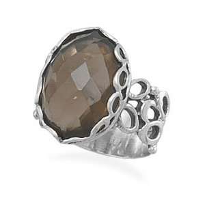  Oval Smoky Quartz Ring Sterling Silver Crown Around Stone Ornate Cut 