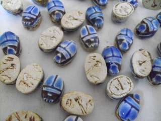 Scarabs beads Egyptian Ceramic carved 12 XXS beetles  