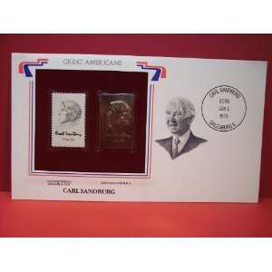 Carl Sandburg 13c Stamp and 22 Kt Gold Replica of the Stamp(cover)