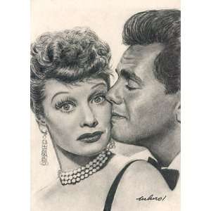  Lucille Ball / Desi Arnaz Portrait Charcoal Drawing Matted 