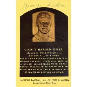  George Sisler Autographed Baseball HOF Plaque   Boston Red 