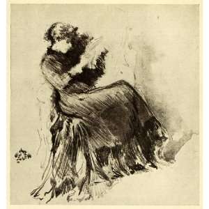 1911 Print James Abbott McNeill Whistler Lithotint Art Reading Woman 