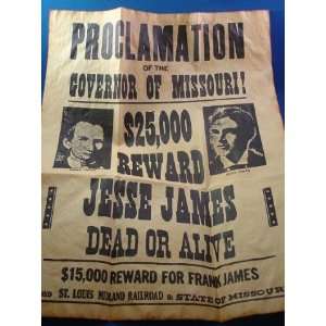 Jesse James Wanted Dead or Alive Reward Replica Poster