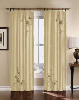 Floral Embroidered Faux Silk Curtain Panel 63   95 Inch  