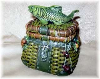 Fish Basket CREEL TRINKET BOX / STAMP HOLDER Fishing  