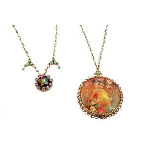 Michal Negrin Round Locket Pendant Adorned with She Shy Rainbow Cameos 