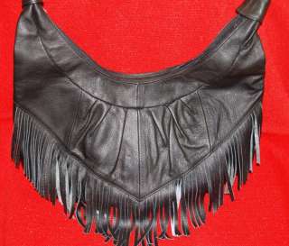 Black Leather Western Fringe Shoulder Bag  