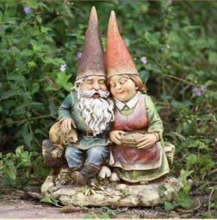 Garden Gnome Loving Couple on Bench Outdoor Decor 099278170850  