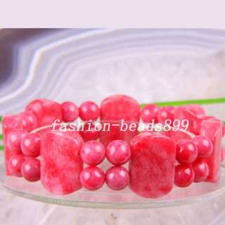 Red White Jade Beads Gemstone Stretch Bracelet H515  