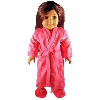 Doll clothes fit 18 American Girl * Dark Pink Plush Robe w/ matching 