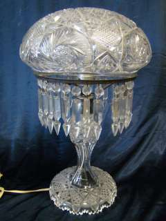 Antique Late 19th Century Mushroom Cut Glass Lamp NM  