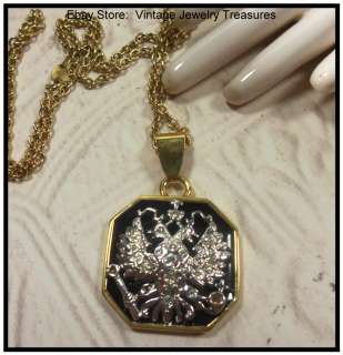   Rhinestone & Enamel Eagle Gold & Silvertone Pendant Necklace  