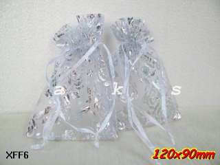   Silver Rose Organza Wedding Favor Gift Bags Pouches / Jewelry Package