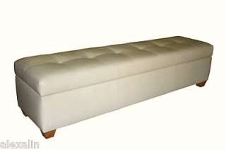 King Size Storage Bench in Bone Leather, Tufted Ottoman   Bed Chest 
