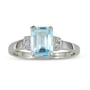   Silver Emerald Cut blue topaz and Diamond Ring (1 3/4 cttw) Jewelry