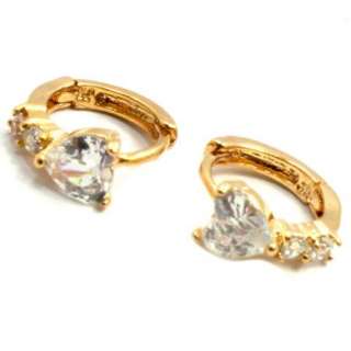 Gold 18k GF Swarovski Crystal White Heart Earrings Hoop Huggie 8mm 
