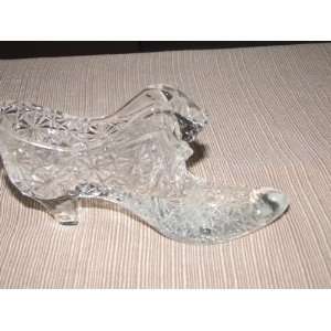  Fenton Glass Shoe   Clear Glass, Starburst Pattern 