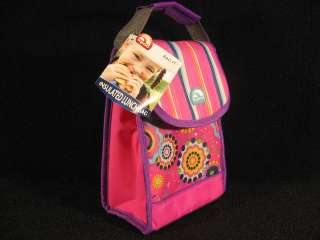   Pink Flower & Striped School Insulated Lunch Tote Box Bag New  