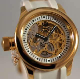 INVICTA 1822 RUSSIAN DIVER MECHANICAL GOLDTONE & WHITE SKELETON WATCH 