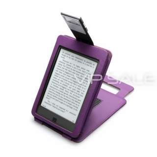 KINDLE TOUCH FLIP PURPLE LEATHER COVER CASE WITH COMPACT READING LIGHT 