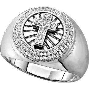  Mens White Gold Diamond Cross Ring Size 10 Jewelry