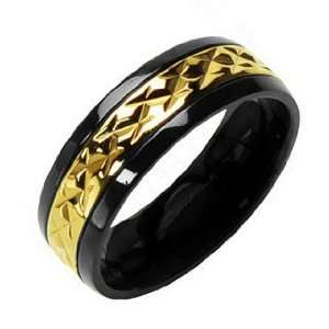  Titanium Gold Plated Inlay Black Surface Band Ring Size 5 